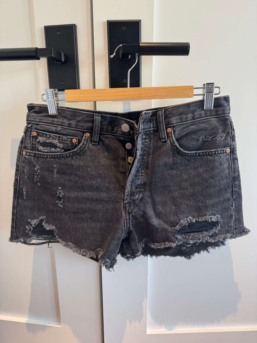 Denim Forum Black Distressed “Ex-Boyfriend” Jean Shorts